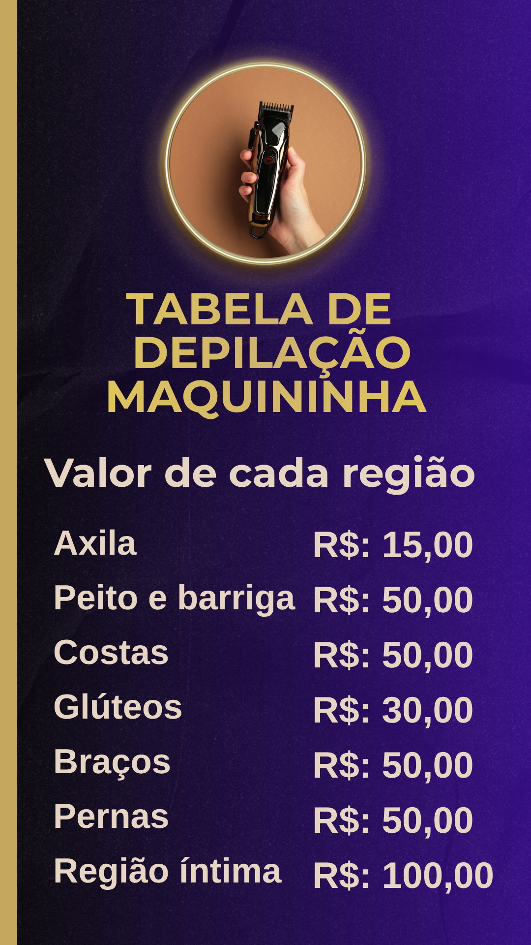 Tabela de valores da depilação indolor